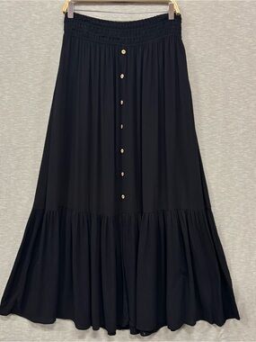 Final Touch Black Maxi Skirt with Button Front